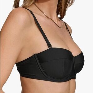 DKNY black underwire push up detachable straps bikini swim top size Large NWOT